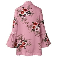 Gornji dijelovi od čipke, ženski cvjetni otvoreni ogrtač, ležerni kaput, bluza, kimono jakna, kardigan ružičasta