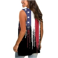 Ženski ljetni tenk top casual modni bez rukava V vrat, bez rukava, predimenzionirani američki zastava tisak gornje