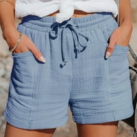 Ženske ljetne kratke hlače Plus Size s elastičnim pojasom na vezanje Ležerne obične kratke hlače plave boje 6
