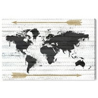 Wynwood Studio Maps and Flags Wall Art Canvas Otisci 'Mapamundi Boho Arrows' Svjetske karte - crne, bijele