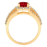 Crveni prirodni granat okruglog reza 1,76 karata žuto zlato 18 karata Halo vjenčani prsten za godišnjicu veličina