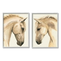 + Stoički farmski konj, portretna grafika u sivom okviru, zidni tisak, set od 2 komada, dizajn Grace Popp
