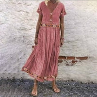 Ljetne haljine za žene, Ženska ležerna plemenska suknja s kratkim rukavima S izrezom u obliku slova A, Plus size