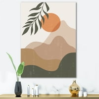 DesignArt 'Sažetak Zemljine tonirane planine s crvenim mjesecom I' Modern Canvas Wall Art Print