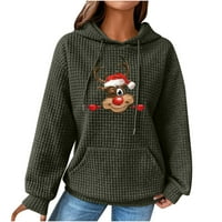 Droolingdog ženske kapuljače dugi rukavi ležerna lagana jesenska odjeća crtanje božićni print džep solidna boja