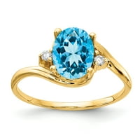 Prsten od žutog zlata u 8-strukom ovalnom plavom topazu i dijamantu u obliku dijamanta