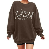 opuštena majica za žene ležerni jesenski pulover s dugim rukavima trendi jednobojni jesenski džemperi smeđi topovi