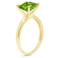 zaručnički prsten sa zelenim prirodnim peridotom izrezanim princezom 1K u žutom zlatu 18K, veličina 7,5