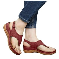 Ženske cipele ženske šarene sandale na petu, klinaste japanke, ženske sandale s vezom, crvene 7,5