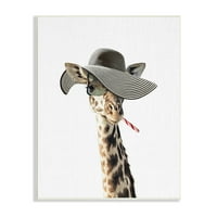 Stupell Industries trendi žirafa prugasto sunčane kape sunčane naočale portret drvena zidna umjetnost, 19, dizajn