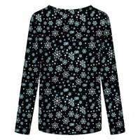 Jesenska majica kratkih rukava s božićnim uzorkom za žene pulover s rukavima od tri četvrtine majica s okruglim