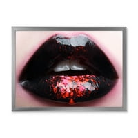 Dizajnerska umjetnost bucmaste ženske usne u ružičastoj i crnoj boji s uokvirenim modernim umjetničkim printom