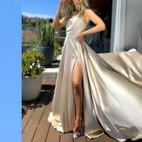 Ženska pametna seksi ležerna opremljena haljina s ramena, velika ljuljačka, jednobojna haljina s suknjom u bež