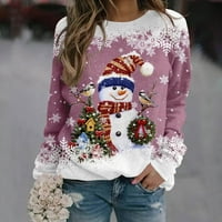 Ženski gornji snjegović snježni pahuljica božićni print Twimshirt casual dugi rukavi okrugli vrat labav pulover