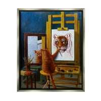 Autoportret tigra smiješna uokvirena slika sjaj sive, plutajuće platno, zidna umjetnost, 24,30