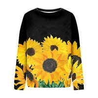 Ženske majice s dugim rukavima s modnim cvjetnim printom, široki pulover s okruglim vratom, Ležerne bluze u crnoj