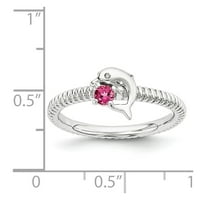 Nakit sterling silver sterling prsten s ružičastim turmalinom i dijamantnim dupinom