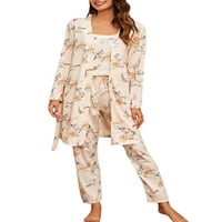 Ženska pidžama s okruglim vratom, setovi pidžame s dugim rukavima, ženski topli set za opuštanje, sivi