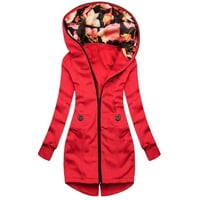 Wendunide dukserica za žene modne modne cvjetne jakne za printu džep džep dukserica dugih rukava crveni xxl