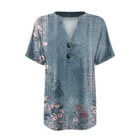 Košulje s izrezom u obliku slova U za žene, ženske haljine s kratkim rukavima na kopčanje, bluze s izrezom u obliku