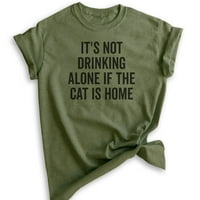 Majica mačka kod kuće, Ženska majica za ljubitelje mačaka, majica s alkoholnim vinom, vrijeska zelena u vojnom