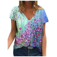 Ženske majice Plus Size, ljetne Ležerne majice s izrezom u obliku slova u i kratkim rukavima, moderna lagana cvjetna