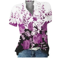 Ležerna bluza s cvjetnim printom, ljetni vrhovi kratkih rukava za žene u svijetloljubičastoj boji 3 inča