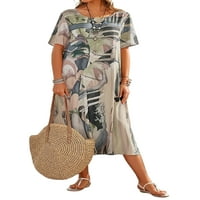 + / Ženska retro ljetna haljina na plaži kratkih rukava, boemska duga haljina s apstraktnim printom, večernje