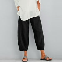 Huaai teretni hlače žene čvrste boje Empirij u usjevima hlače labave boje hlače čiste hlače Harem laneno elastično