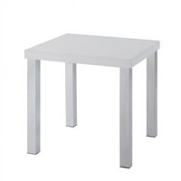 Kvadratni drveni završni stol s ravnim metalnim nogama, bijeli i kromirani