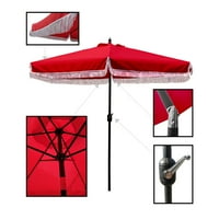 HOMMOO 9 'Vanjski popločani kišobran s rubom, vrt -vrtni parasol s aluminijskim priručnikom nagibnim gumbom