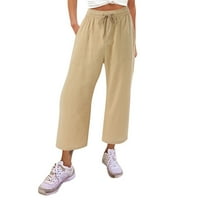Xinqinghao ženske hlače široke noge pamučne i posteljine ležerne hlače labave udobne hlače od čvrstih boja s džepovima