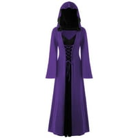 Dasayo Žene Halloween kostimi s kapuljačom patchwork gotička haljina srednjovjekovna haljina dugih rukava