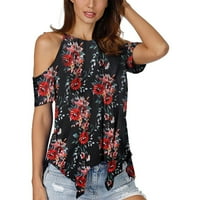 Ženski vrhovi s ramena, bluza kratkih rukava s asimetričnim cvjetnim rubom s naramenicama