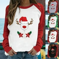 Žene Mrerry božićne košulje božićno vino šalicu tiskani patchworks Twishirts casual dugi rukavi Raglan džemper