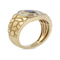 Imperijalni dragulj 10k žuto zlato ovalno izrezanje plave safir i 1 5CT TW DIAMAND HALO MUŠKI RING