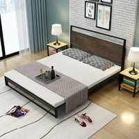 Bračni krevet s drvenim letvicama, metalni krevet na platformi s uzglavljem, čvrst okvir