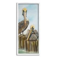 Stupell Industries Tradicionalna plaža pelikan slikanje ptice na drvenim stupovima, 30, dizajn © Lisa Sparling