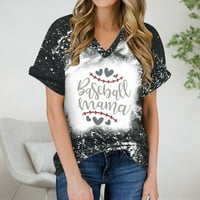 Ženske Ležerne majice kratkih rukava s kratkim rukavima, Baseball sportska majica s printom slova i dekolteom