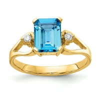 Prsten od plavog topaza i dijamanta u 8-strukom žutom zlatu s smaragdom i dijamantnim prstenom