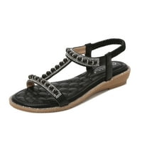 Sandale za žene obložene klinovima elastični remen rimske sandale crna 42