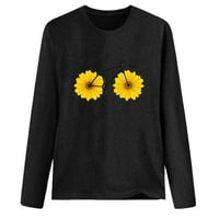 Svestrana ležerna majica s okruglim vratom s cvjetnim printom Ženska bluza dugih rukava Crna