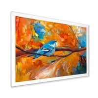 DesignArt 'plava cerulejska ptica ptica koja sjedi na grani' tradicionalni uokvireni umjetnički tisak