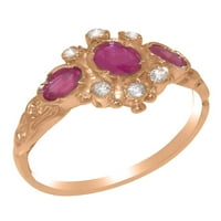 14k ženski zaručnički prsten od ružičastog zlata britanske proizvodnje s pravim rubinom i kubičnim cirkonijem