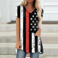 Majica s američkom zastavom i zvijezdom tunike preveliki vrhovi grafičke majice kratkih rukava izrez u obliku