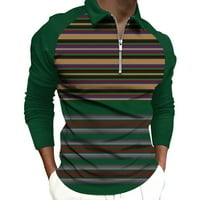 Košulje za muškarce, košulja s ovratnikom s dugim rukavima, tiskana bluza s patentnim zatvaračem, Zelena;