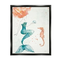 Stupell Industries Mermaid i Ocean Seahorse Graphic Art Jet Black Flated Frated Canvas Umjetnost tiskanog tiska,