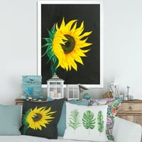 DesignArt 'Žuti suncokret na crnoj' tradicionalno uokvireni umjetnički tisak