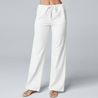 Široke hlače Ženske jednobojne s elastičnim elastičnim strukom Modne Ležerne temperamentne hlače visokog struka