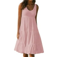 Ležerne haljine za žene, Ženska svečana ljetna jednobojna haljina za plažu bez rukava, ružičasta;